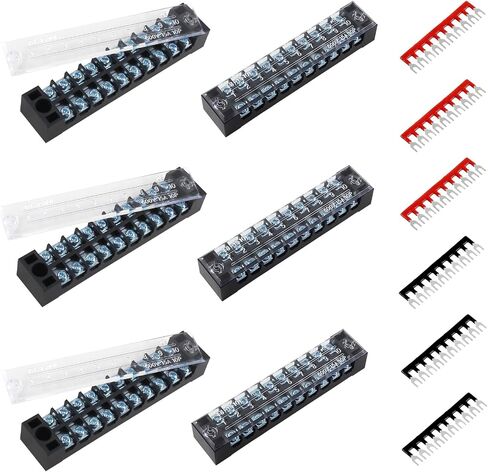 6 Sets Screw Terminal Strip 3 Position Double Row 600V 15A Waterproof Terminal Block with Black&Red Pre-Insulated Terminals Barrier Strip in Saudi Arabia