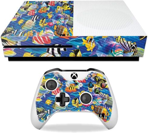 MightySkins Carbon Fiber Skin for Microsoft Xbox One S - Action Fish Puzzle | Protective, Durable Textured Carbon Fiber Finish | Easy to Apply, Remove, and Change Styles | Made in The USA in Kuwait
