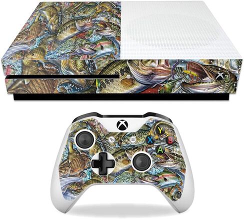 MightySkins Carbon Fiber Skin for Microsoft Xbox One S - Action Fish Puzzle | Protective, Durable Textured Carbon Fiber Finish | Easy to Apply, Remove, and Change Styles | Made in The USA in Kuwait