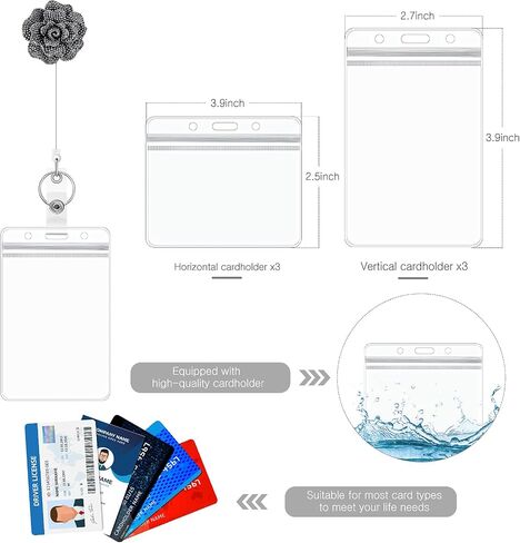 3 Pieces 24 Inch Retractable Badge Reels Rose Nurse ID Badge Holder Reel with 360 Degree Swivel Alligator Clip and Clear Card Holder for Office Worker Doctor Nurse Student (Black, Gray, White) in Saudi Arabia