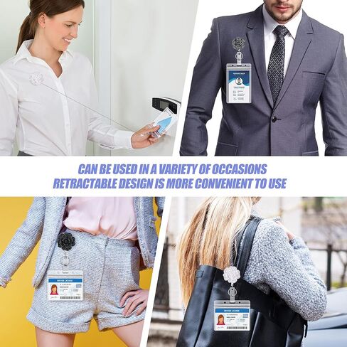3 Pieces 24 Inch Retractable Badge Reels Rose Nurse ID Badge Holder Reel with 360 Degree Swivel Alligator Clip and Clear Card Holder for Office Worker Doctor Nurse Student (Black, Gray, White) in Saudi Arabia