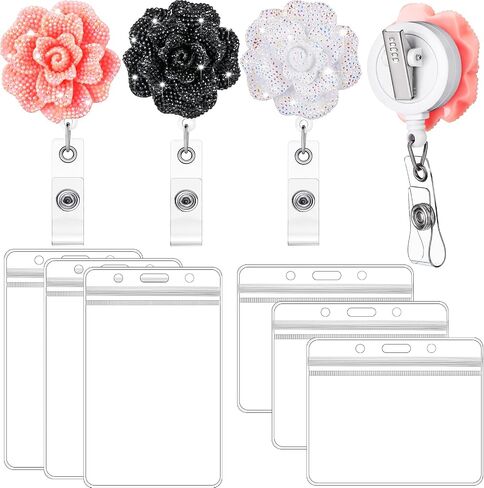 3 Pieces 24 Inch Retractable Badge Reels Rose Nurse ID Badge Holder Reel with 360 Degree Swivel Alligator Clip and Clear Card Holder for Office Worker Doctor Nurse Student (Black, Gray, White) in Saudi Arabia