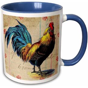 3dRose Vintage Rooster Digital Art by Angelandspot 11oz Two-Tone Blue Mug in Kuwait