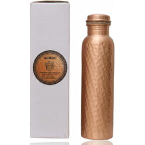 زجاجة مياه من النحاس النقي سعة 34oz - وعاء أيورفيدي مطروق مع غطاء مانع للتسرب - حاوية شرب كبيرة مصنوعة يدويًا للأيورفيدا in Kuwait