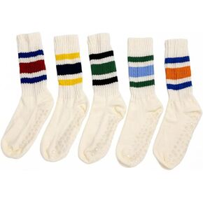 Vintage Striped Pilates Socks for Women Preppy Crew Grip Yoga Socks for Barre Dance Retro Slouch Grippy Socks 5PCS Striped in Saudi Arabia