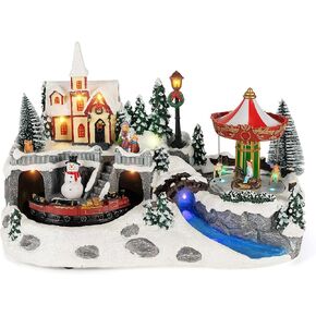 Animated Gingerbread Christmas Village Scene with LED Lights & Music, Lighted House Figurine Resin Collection Building with Rotating Gingerbread Battery or USB Powered, Home Tabletop Decor in Saudi Arabia