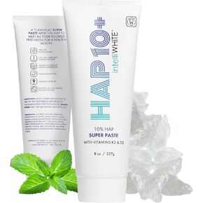 معجون أسنان IntelliWHiTE HAP10+ Super Paste Vitamin D3 وK2 - 10% معجون أسنان هيدروكسيباتيت لإعادة التمعدن والأسنان الحساسة تم اختباره لإزالة البقع بنسبة 90% - خالي من الفلورايد - حجم كبير 236 مل - صنع في الولايات المتحدة الأمريكية in Kuwait