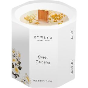 شمعة معطرة، شمعة شمع الصويا الطبيعي، شمعة طقطقة فتيل الخشب، ديكور المنزل وهدية العلاج العطري للاسترخاء للنساء والرجال، أبيض، (غاردينيا) in Kuwait