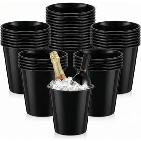 Layhit 48 Pcs Plastic Ice Buckets for Parties 3 Liters Wine Bucket Portable Ice Holder Disposable Wine Cooler for Party Wedding Party Beverages Champagne Soda and Beer (Black) in Saudi Arabia