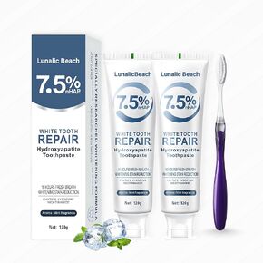 Hydroxyapatite Toothpaste 7.5% nHAP – Enamel Repair & Sensitivity Relief, Whitening Toothpaste, Fluoride-Free, Mint Flavor, 120g (2 Pack) + Free Toothbrush in Kuwait