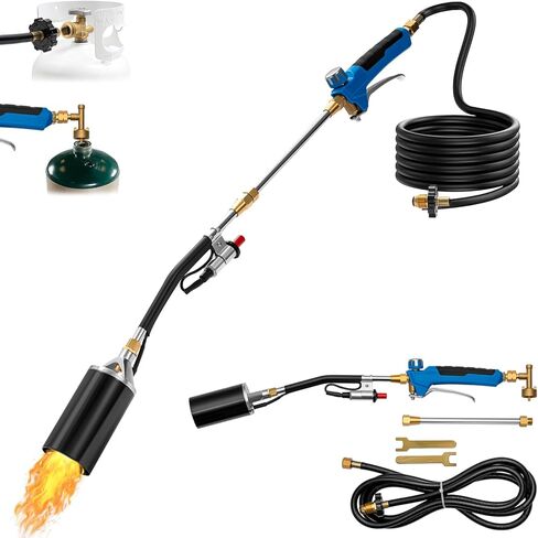 Propane Torch Weed Burner Kit, 1,200,000 BTU Long/Short Mode,10FT Hose Heavy Duty Blow Torch Flamethrower with Self Igniter and Turbo Trigger for Weeding,BBQ,Roofing,Melting Ice in Kuwait