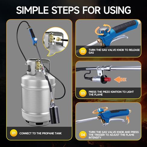Propane Torch Weed Burner Kit, 1,200,000 BTU Long/Short Mode,10FT Hose Heavy Duty Blow Torch Flamethrower with Self Igniter and Turbo Trigger for Weeding,BBQ,Roofing,Melting Ice in Kuwait