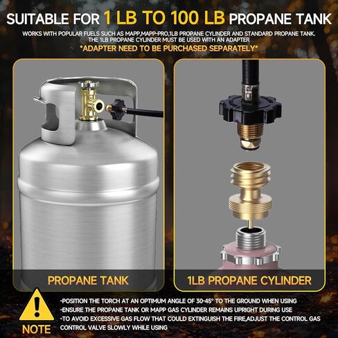 Propane Torch Weed Burner Kit, 1,200,000 BTU Long/Short Mode,10FT Hose Heavy Duty Blow Torch Flamethrower with Self Igniter and Turbo Trigger for Weeding,BBQ,Roofing,Melting Ice in Kuwait
