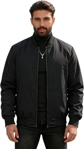 Men's Lightweight Baseball Jacket, Casual Sports Streetwear Windbreaker, Machine Washable Urban Jacket Black in Kuwait