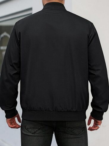 Men's Lightweight Baseball Jacket, Casual Sports Streetwear Windbreaker, Machine Washable Urban Jacket Black in Kuwait