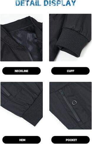Men's Lightweight Baseball Jacket, Casual Sports Streetwear Windbreaker, Machine Washable Urban Jacket Black in Kuwait
