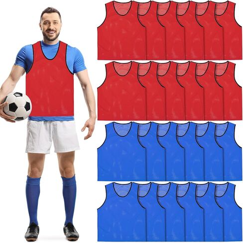 24 Pack Scrimmage Practice Jerseys, Nylon Mesh Jersey Team Practice Pinnies Soccer Vests Breathable Sports Jerseys for Football Volleyball Soccer Basketball (Blue, Red) in Kuwait