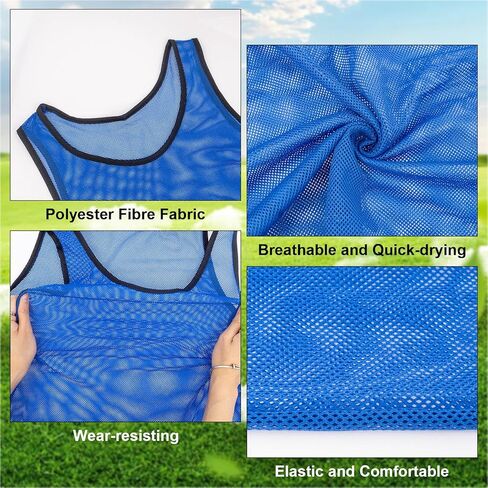24 Pack Scrimmage Practice Jerseys, Nylon Mesh Jersey Team Practice Pinnies Soccer Vests Breathable Sports Jerseys for Football Volleyball Soccer Basketball (Blue, Red) in Kuwait
