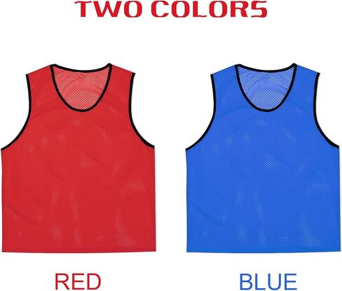24 Pack Scrimmage Practice Jerseys, Nylon Mesh Jersey Team Practice Pinnies Soccer Vests Breathable Sports Jerseys for Football Volleyball Soccer Basketball (Blue, Red) in Kuwait