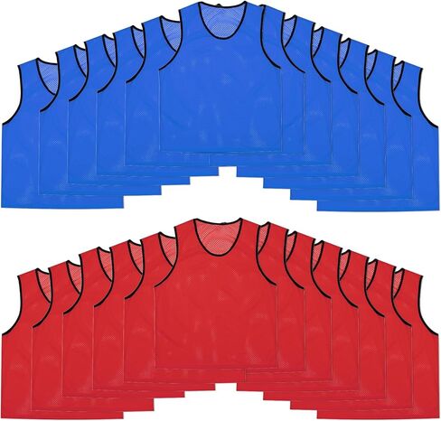 24 Pack Scrimmage Practice Jerseys, Nylon Mesh Jersey Team Practice Pinnies Soccer Vests Breathable Sports Jerseys for Football Volleyball Soccer Basketball (Blue, Red) in Kuwait