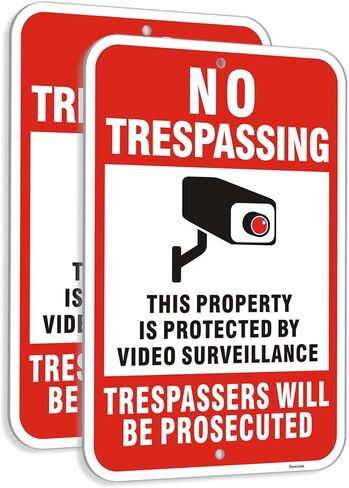 Large (2 Pack) 18X12 Inch No Trespassing Video Surveillance Sign, Aluminum, Engineering Grade Reflective, Metal, Weatherproof Up to 7 Years Outdoor in Kuwait