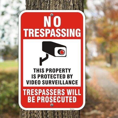 Large (2 Pack) 18X12 Inch No Trespassing Video Surveillance Sign, Aluminum, Engineering Grade Reflective, Metal, Weatherproof Up to 7 Years Outdoor in Kuwait
