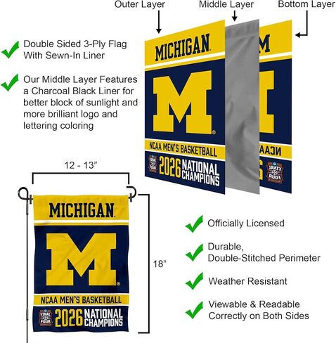 Michigan Team University Wolverines 2026 College Basketball National Champions Garden Banner Flag in Kuwait