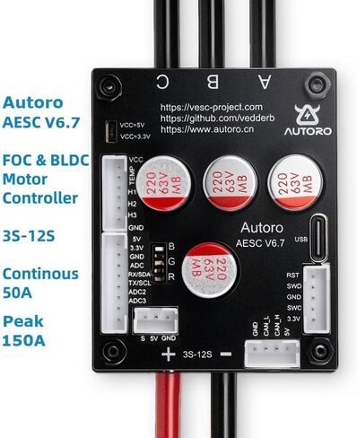 وحدة تحكم المحرك Autoro AESC V6.7 BLDC 12S 8S 50 Amp Mini ESC بناءً على وحدة التحكم الإلكترونية في السرعة VESC 6 FOC مع حوض حرارة من الألومنيوم للوحة التزلج الكهربائية DIY/السكوتر/الدراجة الإلكترونية/اللوحة الطويلة/الروبوتات in Kuwait