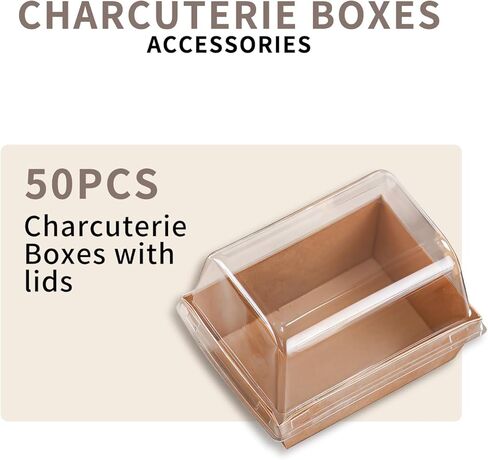 50 Pcs Small Charcuterie Boxes with Clear Lids and Forks - To Go Paper Rectangle Charcuterie Box, 5-in Disposable Food Containers,Dessert Boxes for Cookie, Cake Slice Strawberries (White) in Saudi Arabia