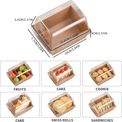 50 Pcs Small Charcuterie Boxes with Clear Lids and Forks - To Go Paper Rectangle Charcuterie Box, 5-in Disposable Food Containers,Dessert Boxes for Cookie, Cake Slice Strawberries (White) in Saudi Arabia