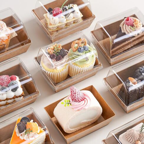 50 Pcs Small Charcuterie Boxes with Clear Lids and Forks - To Go Paper Rectangle Charcuterie Box, 5-in Disposable Food Containers,Dessert Boxes for Cookie, Cake Slice Strawberries (White) in Saudi Arabia
