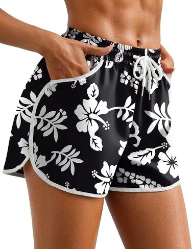 Women's Board Shorts Floral Beach Swim Shorts Bathing Suit Bottom Swim Trunks Swimming Drawstring Bottoms in Saudi Arabia