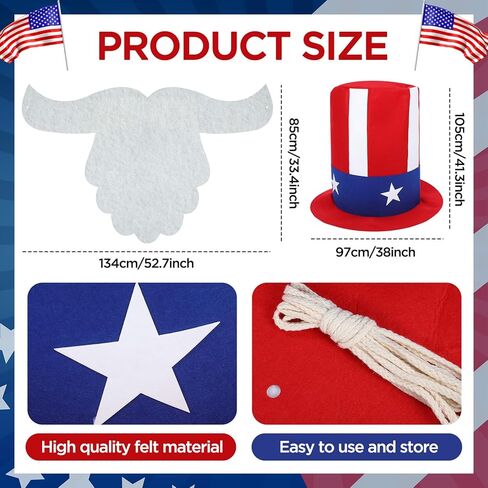 Leyndo 250th Anniversary 4th of July Parade Golf Cart Decoration Kit Independence Day Hat and Cute Beard Patriotic Parade Golf Car Kit for Memorial Independence Day Car Decor in Kuwait