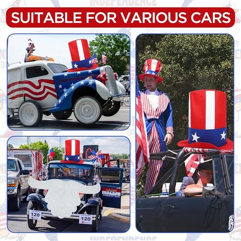 Leyndo 250th Anniversary 4th of July Parade Golf Cart Decoration Kit Independence Day Hat and Cute Beard Patriotic Parade Golf Car Kit for Memorial Independence Day Car Decor in Kuwait