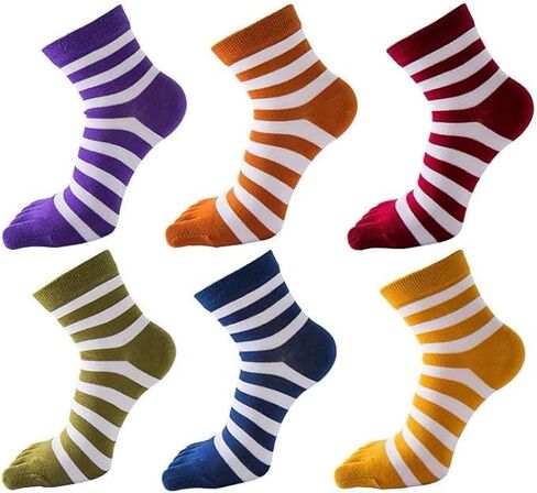 6 Pairs Toe Socks for Women & Men - Cotton Breathable Five Finger Socks with Toes Separated, Striped Sports Running Separator Sock in Kuwait