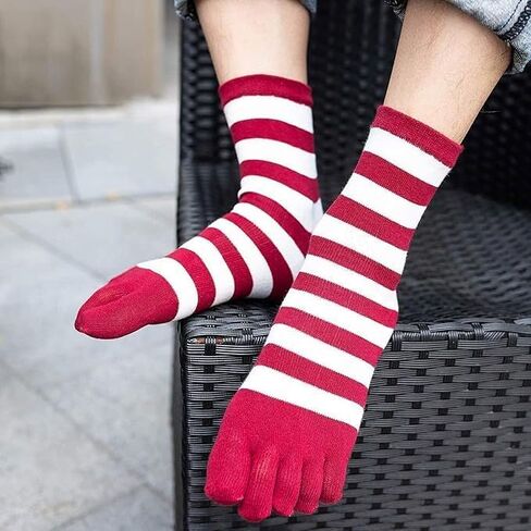 6 Pairs Toe Socks for Women & Men - Cotton Breathable Five Finger Socks with Toes Separated, Striped Sports Running Separator Sock in Kuwait