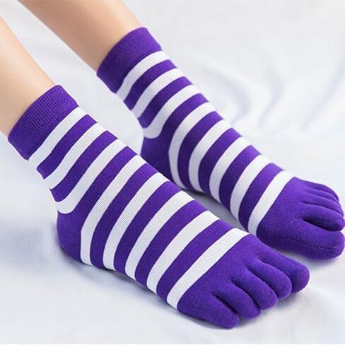 6 Pairs Toe Socks for Women & Men - Cotton Breathable Five Finger Socks with Toes Separated, Striped Sports Running Separator Sock in Kuwait