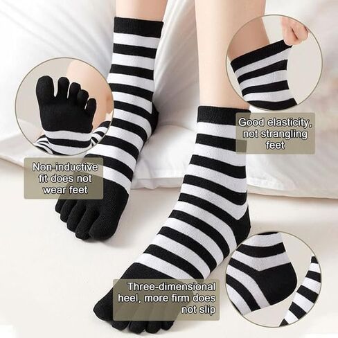 6 Pairs Toe Socks for Women & Men - Cotton Breathable Five Finger Socks with Toes Separated, Striped Sports Running Separator Sock in Kuwait