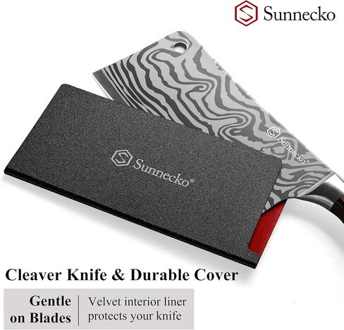 سكين الساطور Sunnecko مقاس 7 بوصات يظل حادًا لفترة أطول - سكين ساطور اللحوم متعدد الأغراض من الفولاذ عالي الكربون - سكين الجزار الصيني القوي مع غمد وصندوق هدايا لتقطيع اللحوم وتقطيع الخضروات in Kuwait