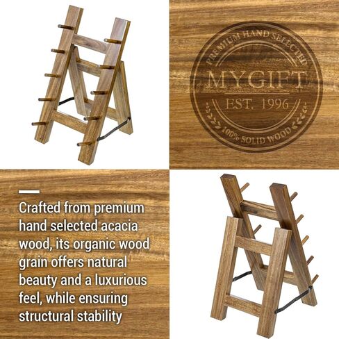 MyGift 5 Tier Premium Acacia Solid Wood حامل سكاكين المطبخ العالمي، حامل عرض أدوات مائدة قابل للطي على شكل حرف A، رف تجفيف تخزين سكاكين الشيف in Kuwait