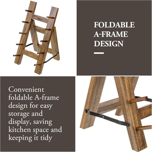 MyGift 5 Tier Premium Acacia Solid Wood حامل سكاكين المطبخ العالمي، حامل عرض أدوات مائدة قابل للطي على شكل حرف A، رف تجفيف تخزين سكاكين الشيف in Kuwait