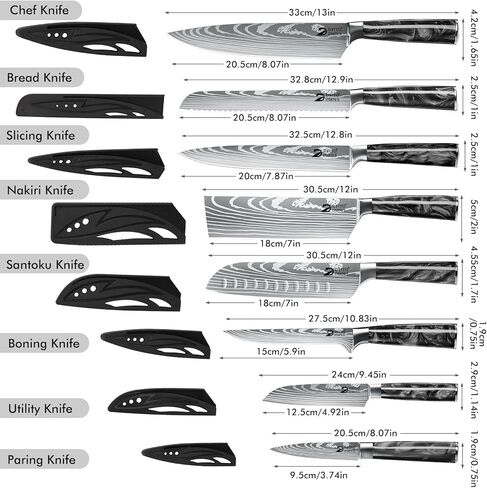 Dfito Chef Knife Sets with Roll Bag, 9 Pieces Professional Knife Set with Sharpener, High Carbon Stainless Steel Kitchen Knife Set with Black Resin Handle, Dishwasher Safe, Chef Gifts in Kuwait