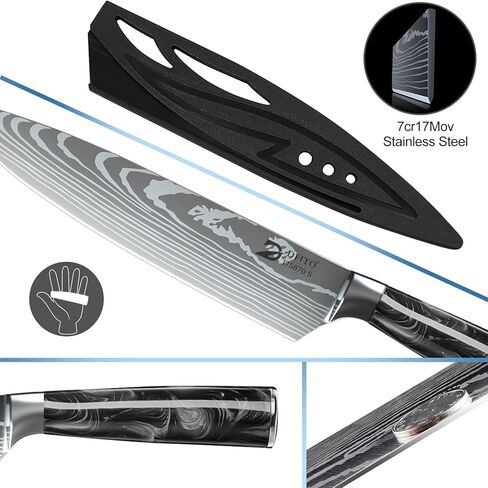 Dfito Chef Knife Sets with Roll Bag, 9 Pieces Professional Knife Set with Sharpener, High Carbon Stainless Steel Kitchen Knife Set with Black Resin Handle, Dishwasher Safe, Chef Gifts in Kuwait