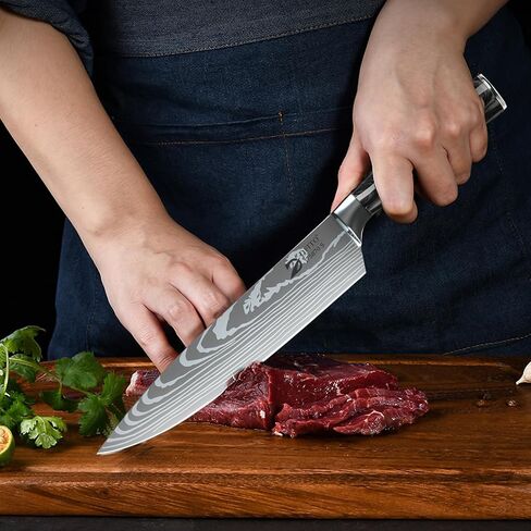 Dfito Chef Knife Sets with Roll Bag, 9 Pieces Professional Knife Set with Sharpener, High Carbon Stainless Steel Kitchen Knife Set with Black Resin Handle, Dishwasher Safe, Chef Gifts in Kuwait