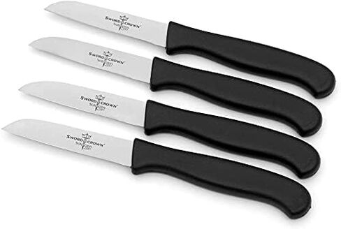 مجموعة سكاكين التقشير Sword & Crown Professional (صنع في ألمانيا، سولينجن) مكونة من 4 سكاكين سهلة الإمساك، حادة للغاية، خالية من الصدأ والتآكل، آمنة للاستخدام في غسالة الأطباق مقاس 3 بوصات/سكاكين خضروات (4 قطع) in Kuwait