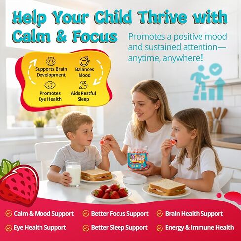 duwhot Saffron for Kids Gummies Free Sugar، مكمل الزعفران المغنيسيوم مع الريحان المقدس، إكليل الجبل، أوميغا 3 والفيتامينات للأطفال السعداء، دعم الدماغ والطاقة والرؤية، نباتي، عضوي، 60 قطعة قابلة للمضغ in Kuwait