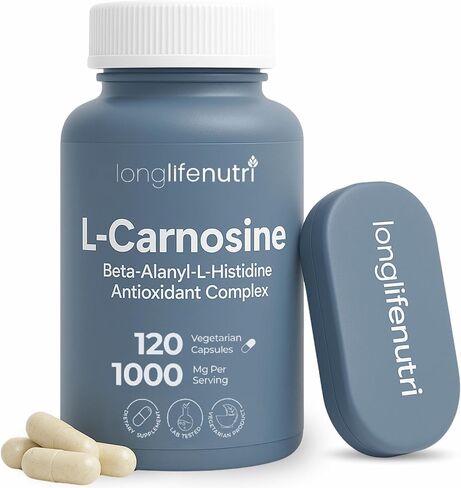 LongLifeNutri L-Carnosine 1000mg - مكمل Beta-Alanyl-L-Histidine للطاقة الخلوية ووضوح الدماغ، 120 كبسولة نباتية، كمية تكفي لمدة شهرين، معتمد من GMP، صنع في الولايات المتحدة الأمريكية in Kuwait
