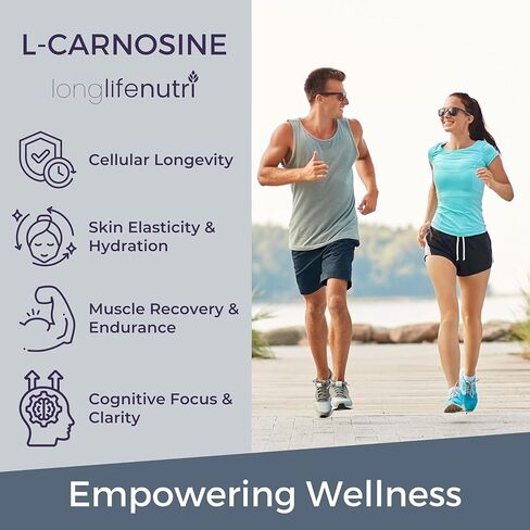 LongLifeNutri L-Carnosine 1000mg - مكمل Beta-Alanyl-L-Histidine للطاقة الخلوية ووضوح الدماغ، 120 كبسولة نباتية، كمية تكفي لمدة شهرين، معتمد من GMP، صنع في الولايات المتحدة الأمريكية in Kuwait