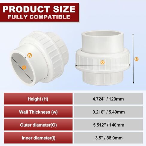 DTGN 1Pcs 3" PVC Union Coupling Pipe Fitting, SCH40 (Socket x Socket) Furniture Grade PVC Slip Union Coupling Adapter for Pipe Connection, Hose Extension, White in Kuwait