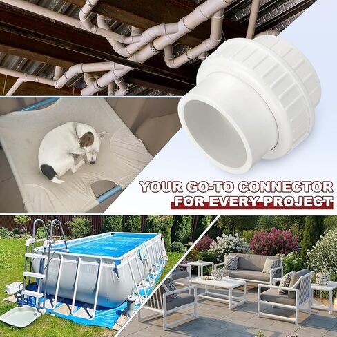 DTGN 1Pcs 3" PVC Union Coupling Pipe Fitting, SCH40 (Socket x Socket) Furniture Grade PVC Slip Union Coupling Adapter for Pipe Connection, Hose Extension, White in Kuwait